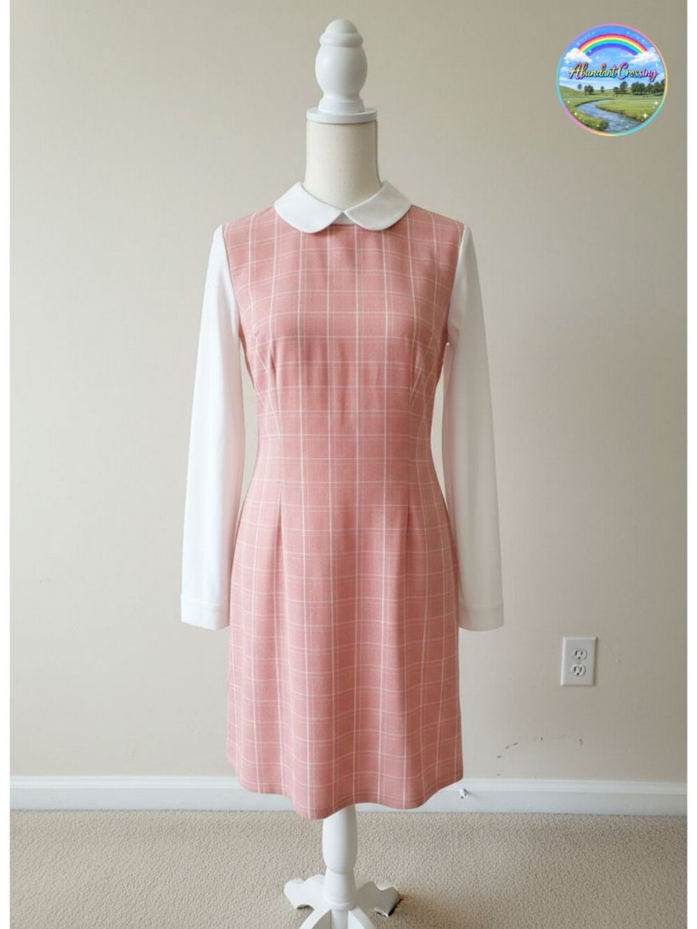 Women's 60s Style Mini Dress Peter Pan Collar Long Sleeve Shift
